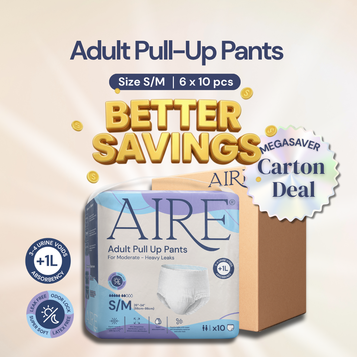 {Carton Deal} Aire® Adult Pull Up Pants - Size S/M (6x10pcs)
