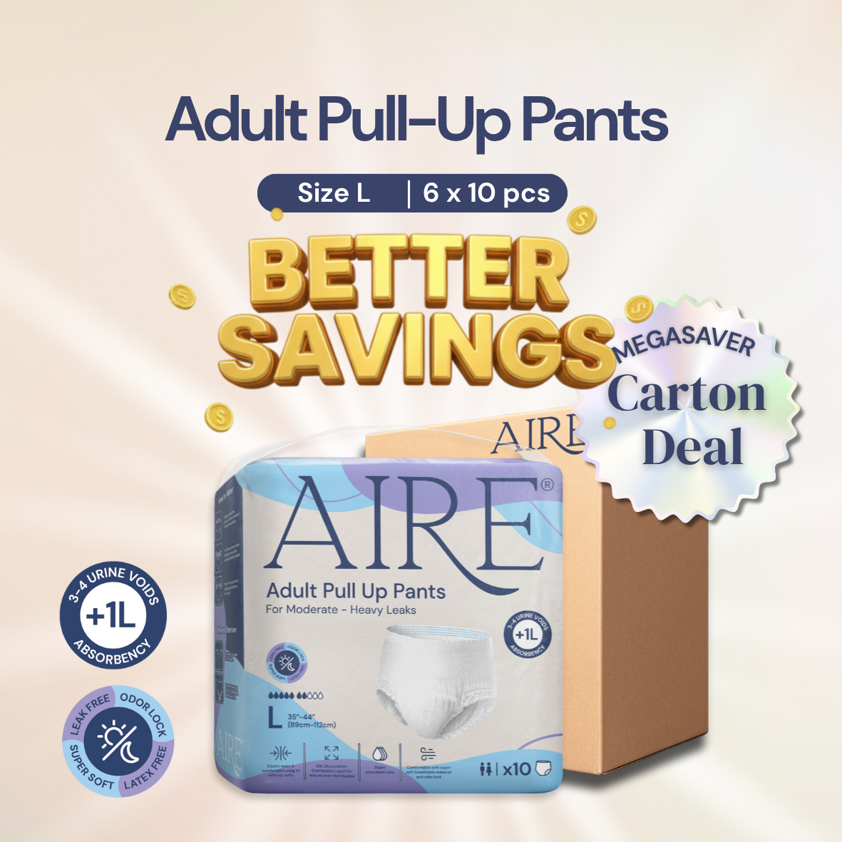 {Carton Deal} Aire® Adult Pull Up Pants - Size L (6x10pcs)