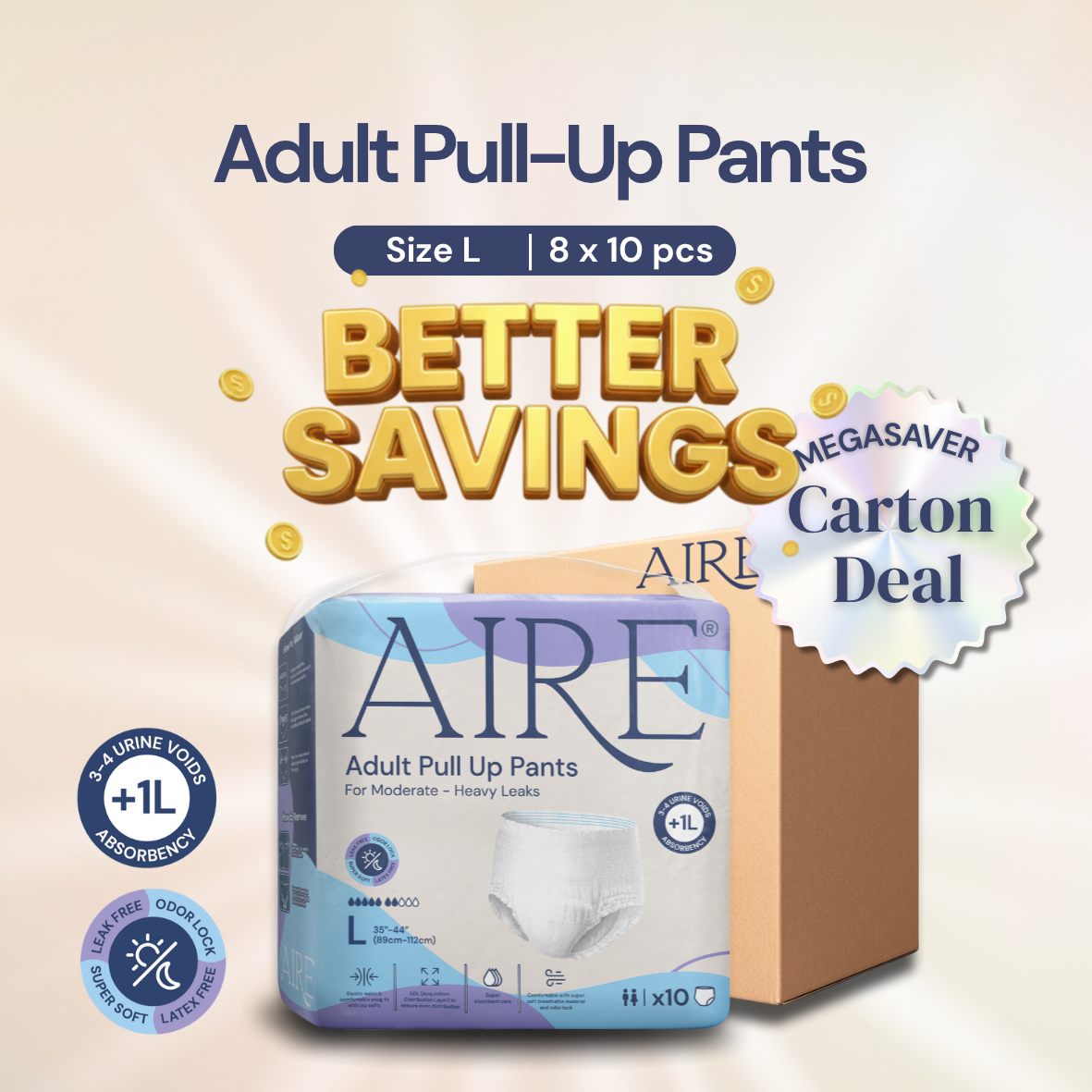 {Carton Deal} Aire® Adult Pull Up Pants- Size L (8x10 pcs)
