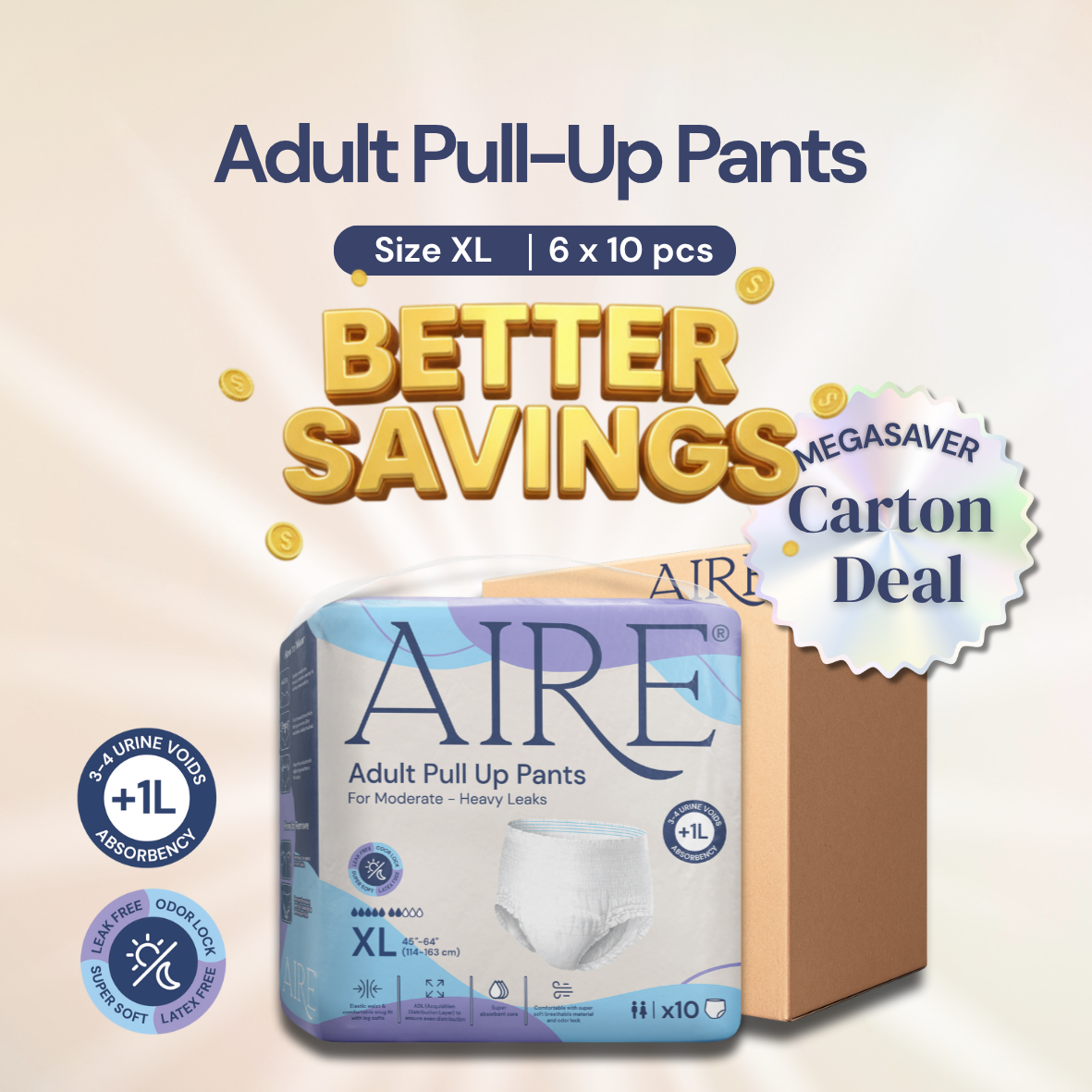 {Carton Deal} Aire® Adult Pull Up Pants - Size XL (6x10pcs)
