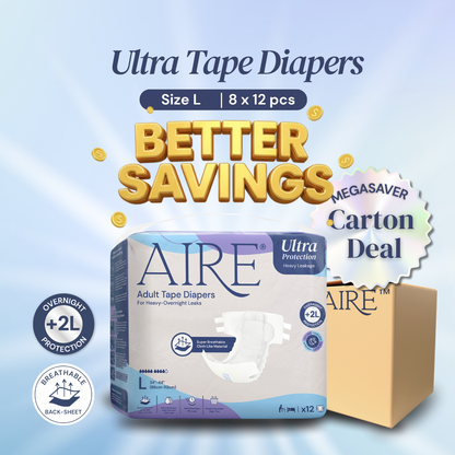 {CARTON DEAL} Aire® Ultra Tape Diapers - Size L (8x12pcs)