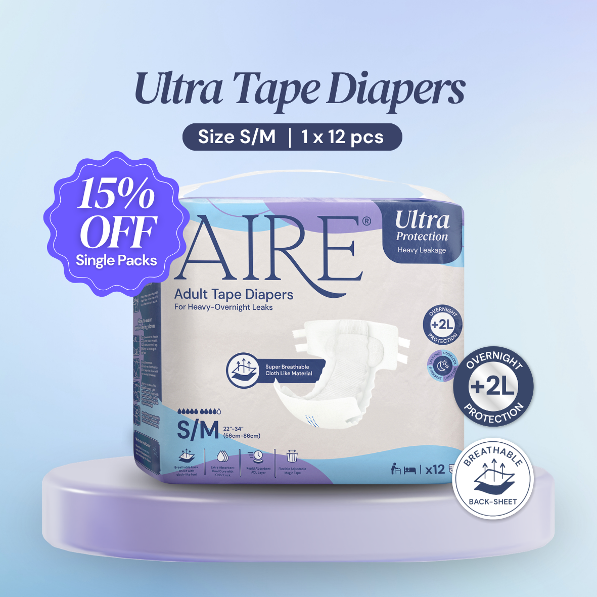 Aire® Ultra Tape Diapers - Size S/M