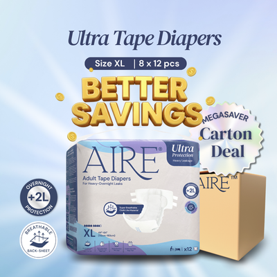 {CARTON DEAL} Aire® Ultra Tape Diapers - Size XL (8x12pcs)