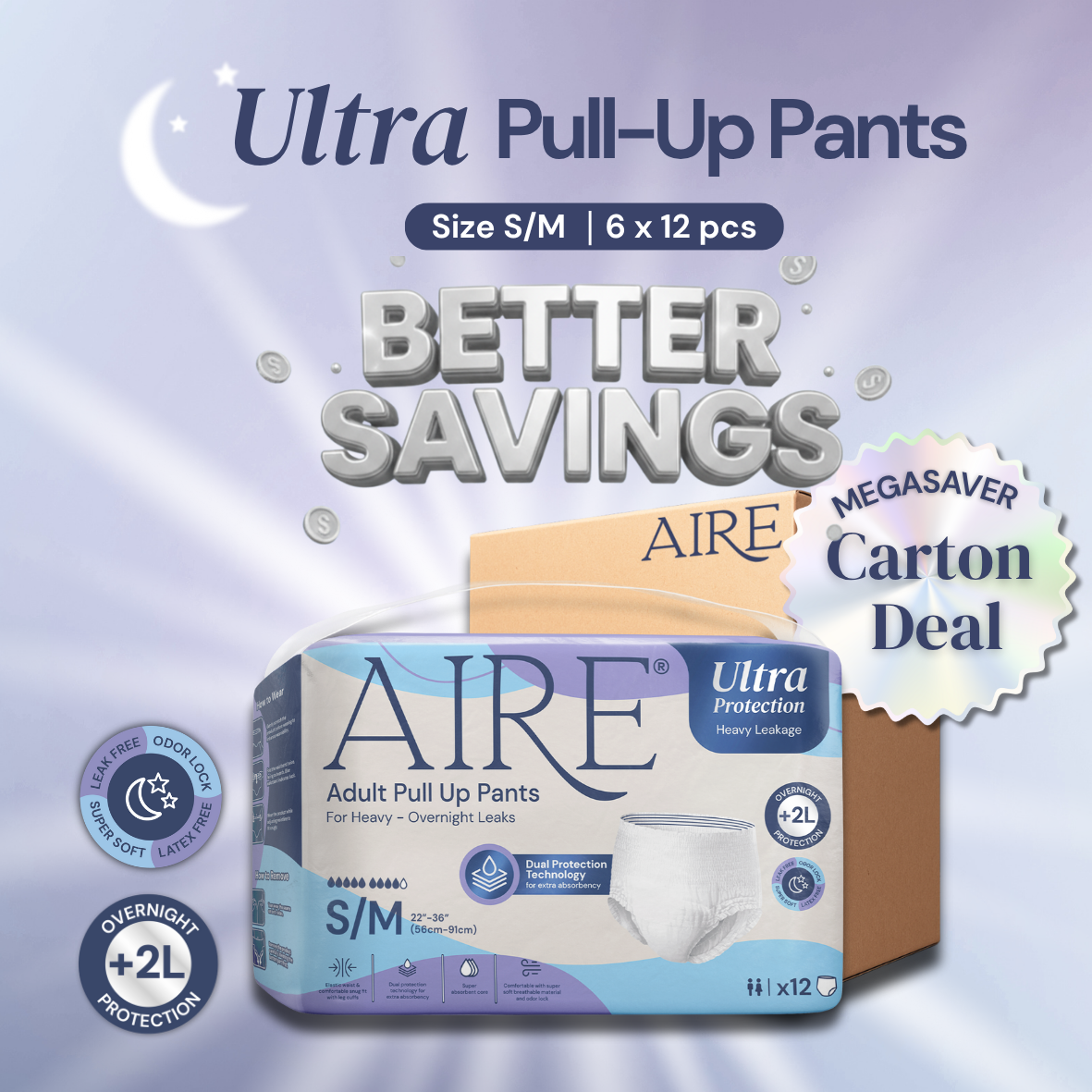 {Carton Deal} Aire® Ultra Pull Up Pants - Size S/M (6x12 pcs)