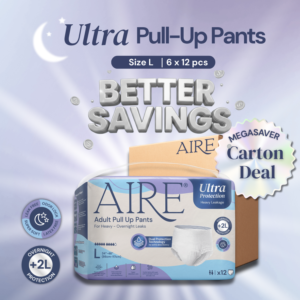 {Carton Deal} Aire® Ultra Pull Up Pants - Size L (6x12 pcs)