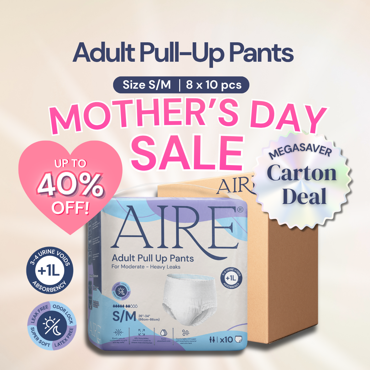 {Carton Deal} Aire® Adult Pull Up Pants - Size S/M (8x10pcs)