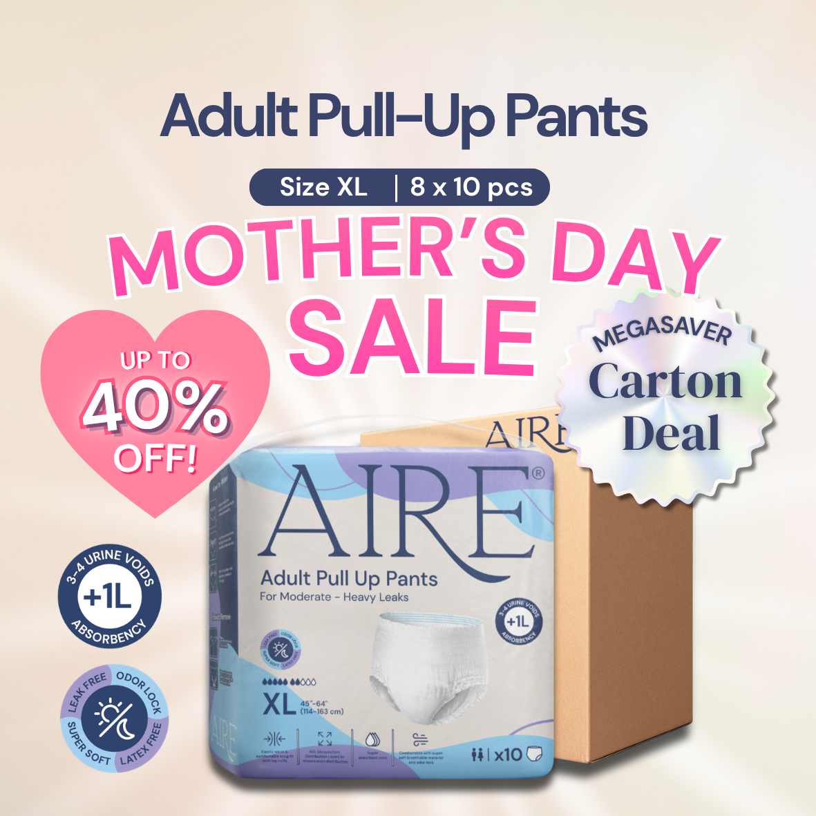 {Carton Deal} Aire® Adult Pull Up Pants - Size XL (8x10pcs)