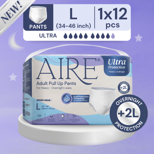 Aire Ultra Protection Adult Diaper Pull Up Pants - Size L (1X12 pcs) (Overnight Protection, Heavy)