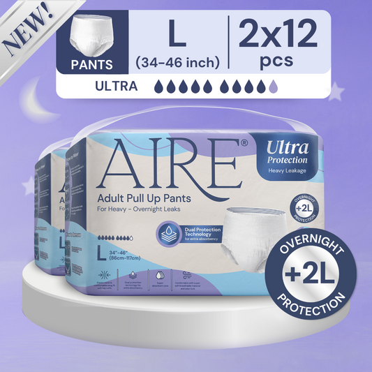 Aire Ultra Protection Adult Diaper Pull Up Pants - Size L (2X12 pcs) (Overnight Protection, Heavy)