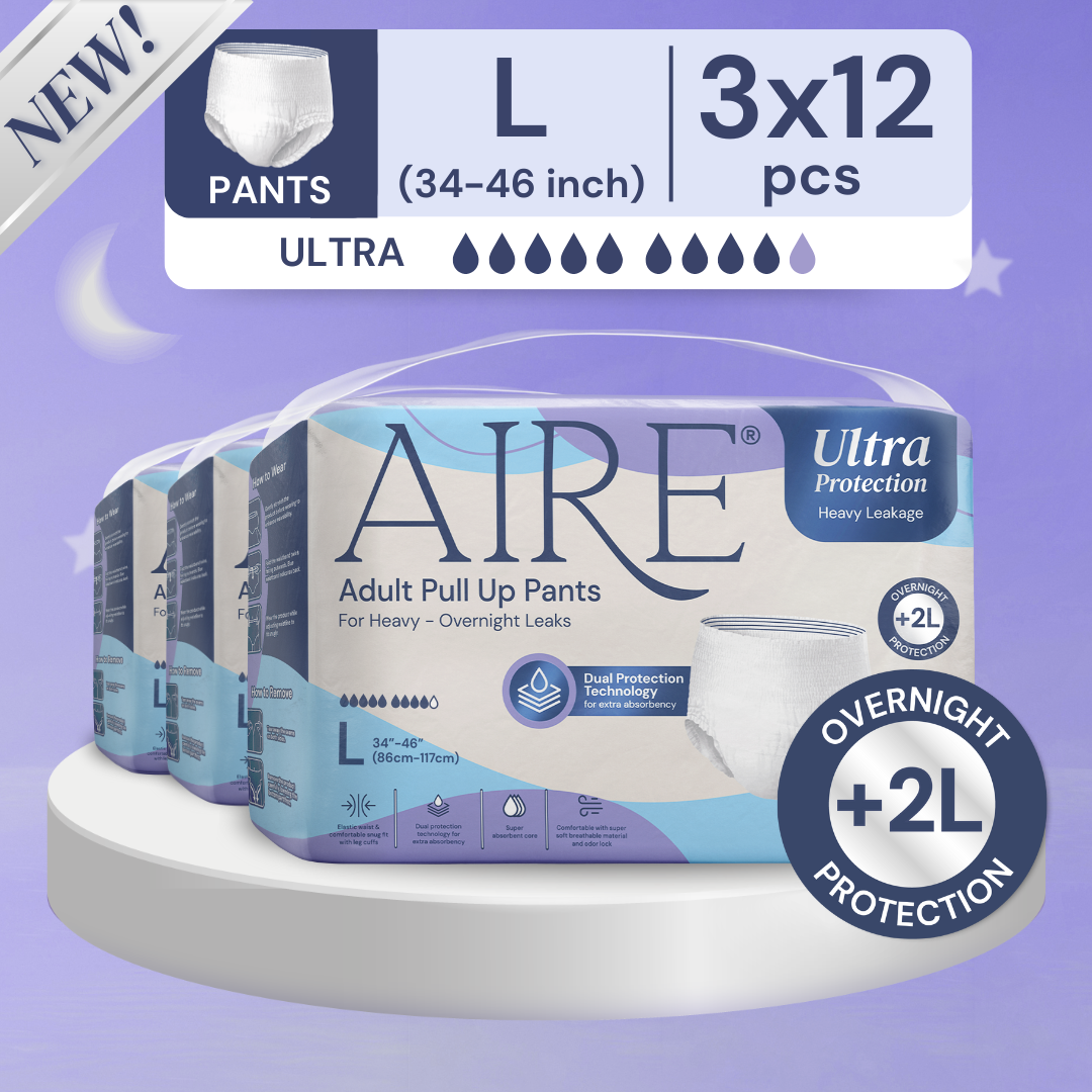 Aire Ultra Protection Adult Diaper Pull Up Pants - Size L (3X12 pcs) (Overnight Protection, Heavy)