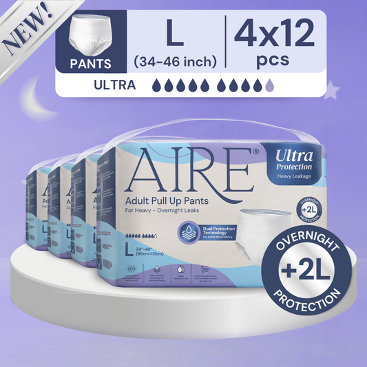 Aire Ultra Protection Adult Diaper Pull Up Pants - Size L (4X12 pcs) (Overnight Protection, Heavy)