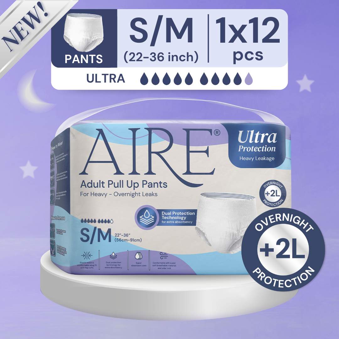 Aire Ultra Protection Adult Diaper Pull Up Pants - Size S/M (1X12 pcs) (Overnight Protection, Heavy)