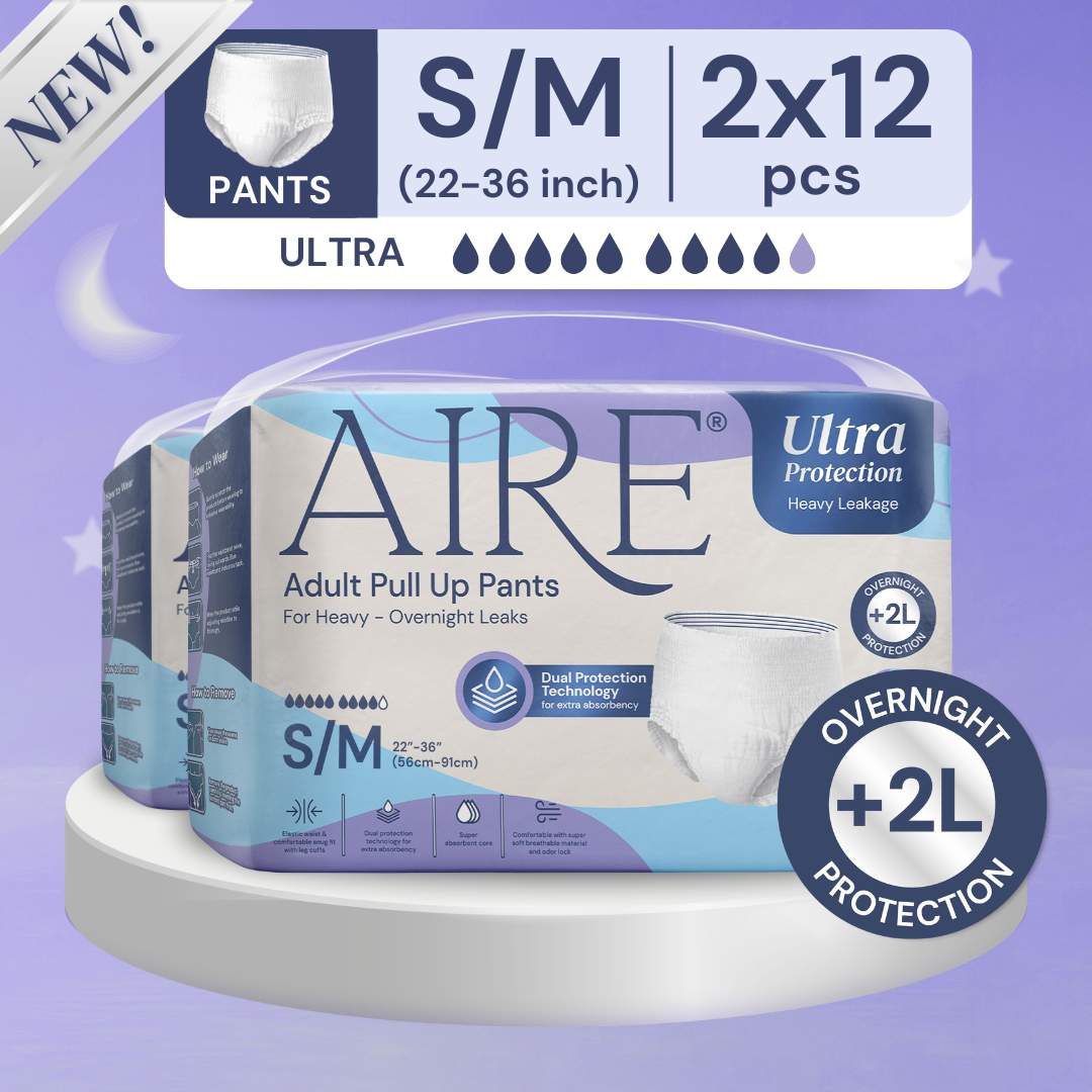 Aire Ultra Protection Adult Diaper Pull Up Pants - Size S/M (2X12 pcs) (Overnight Protection, Heavy)