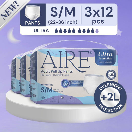 Aire Ultra Protection Adult Diaper Pull Up Pants - Size S/M (3X12 pcs) (Overnight Protection, Heavy)