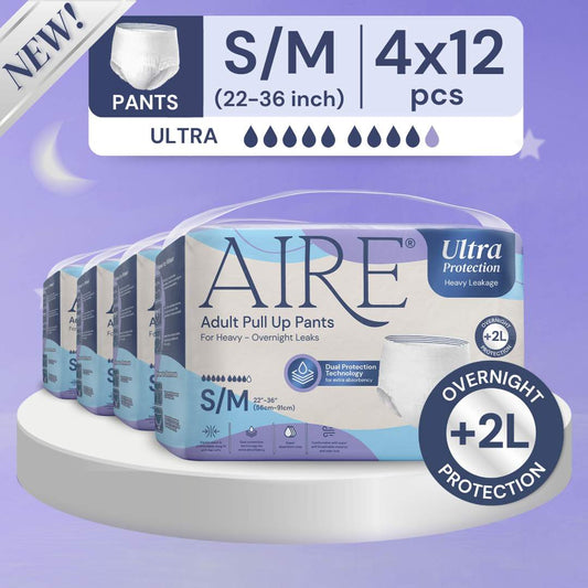 Aire Ultra Protection Adult Diaper Pull Up Pants - Size S/M (4X12 pcs) (Overnight Protection, Heavy)