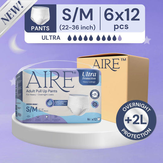 {Carton Deal} Aire Ultra Protection Adult Diaper Pull Up Pants - Size S/M (6X12 pcs) (Overnight Protection, Heavy)