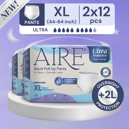 Aire Ultra Protection Adult Diaper Pull Up Pants - Size XL (2X12 pcs) (Overnight Protection, Heavy)