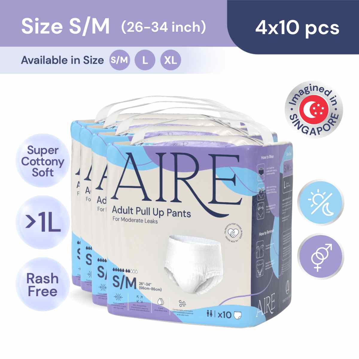 Aire Adult Pull Up Pant - Size S/M (4x10pcs) (Adult Diaper Pants)