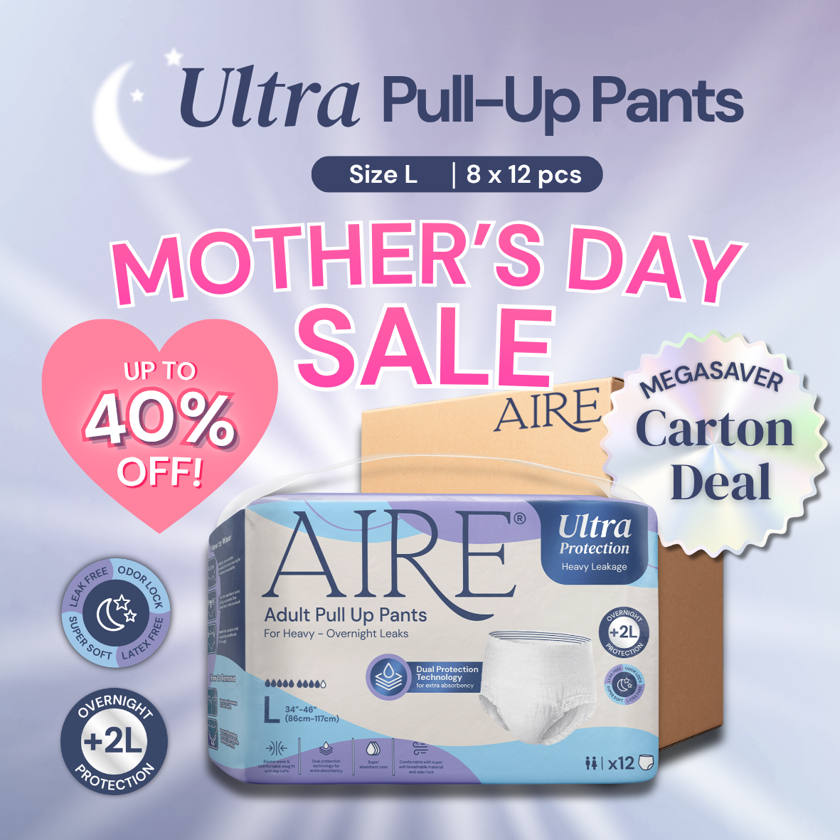 {Carton Deal} Aire® Ultra Pull Up Pants - Size L (8x12 pcs)