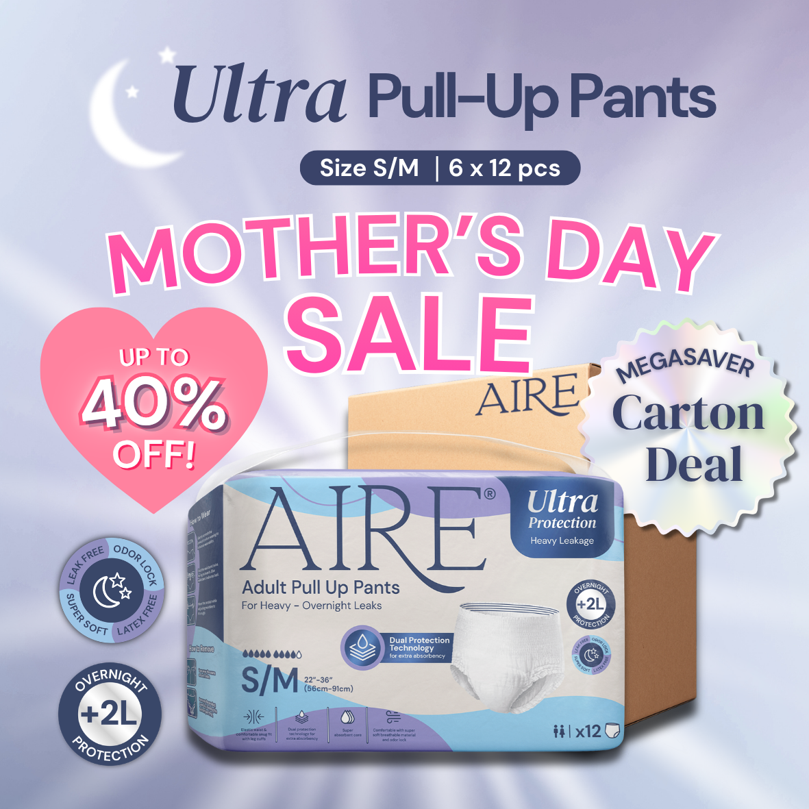 {Carton Deal} Aire® Ultra Pull Up Pants - Size S/M (6x12 pcs)