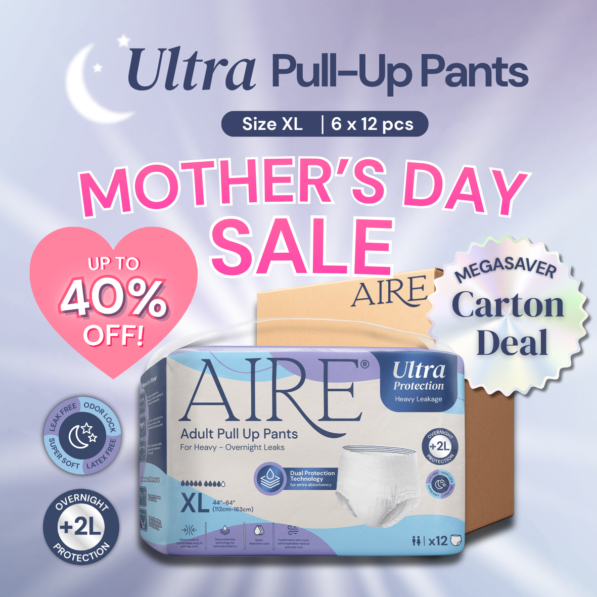 {Carton Deal} Aire® Ultra Pull Up Pants - Size XL (6x12 pcs)